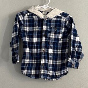Carter's Navy and White Plaid Button Down Shirt with Hood